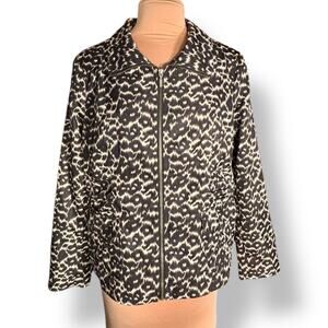 Laura Ashley Black Cream Animal Leopard Print Zip Jacket Large Fall Outerwear